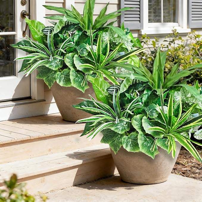 Artificial Plants for Outdoors Faux Greenery Leaves UV Resistant Realistic by Cherica