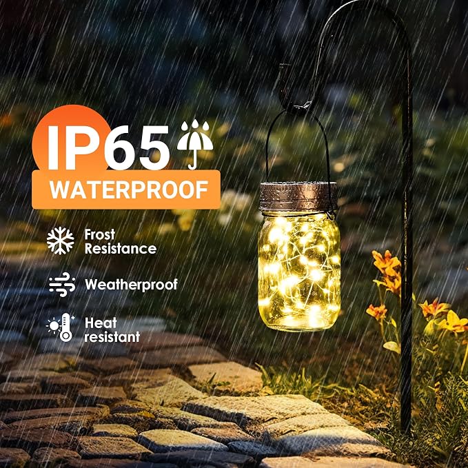 GIGALUMI Solar Mason Jar Lights, 12 Pack 30 Led String Fairy Lights | Garden - Image 6