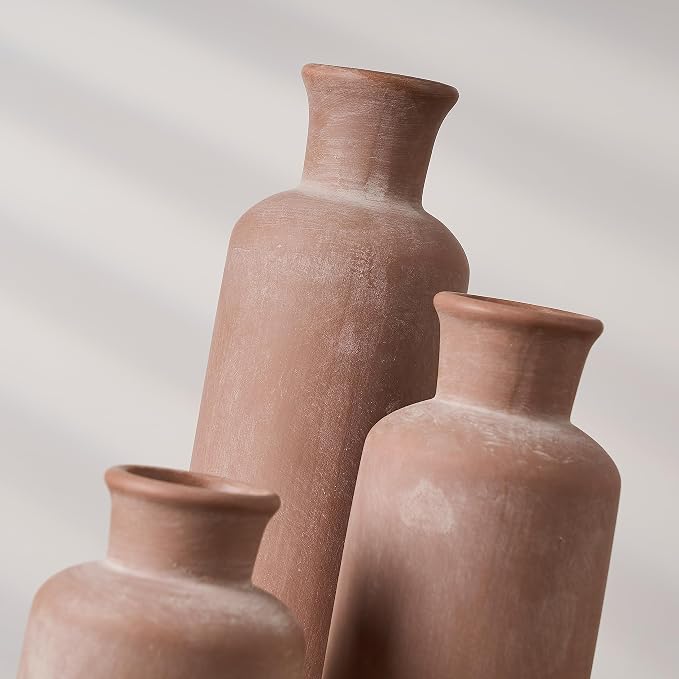 LUKA Ceramic Rustic Farmhouse Vase Set of 3, Terracotta Vases - Image 7