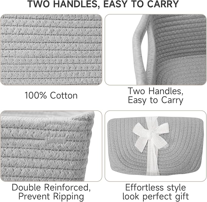3 Pack Small Storage Baskets for Organizing, 11.8×7.8×5.1", Cotton Rope Basket - Image 5
