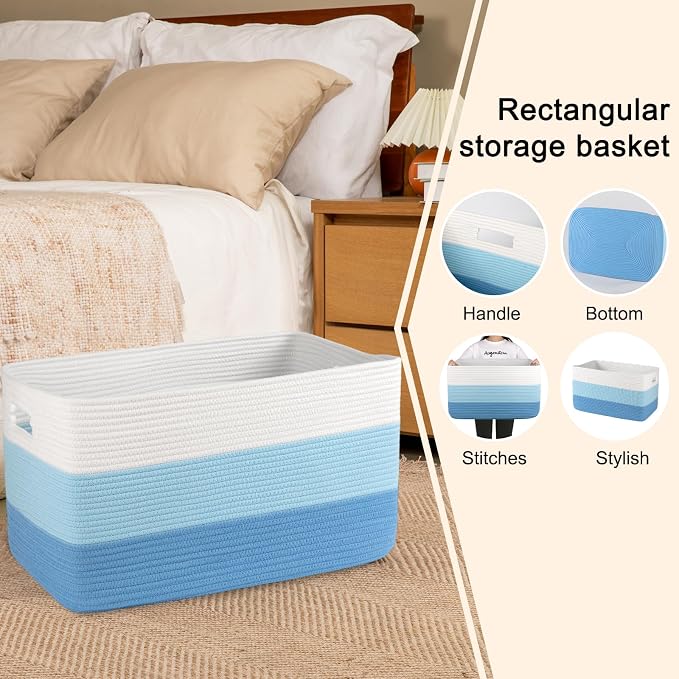 OIAHOMY Blanket Basket Laundry Basket Dog Toy Basket 75L Light Blue | Large - Image 5