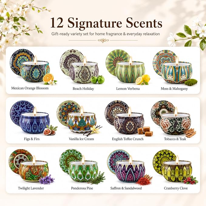 Scented Candles Gift Set, 12 Pack Soy Wax Aromatherapy Candles | 12 Scents - Image 2