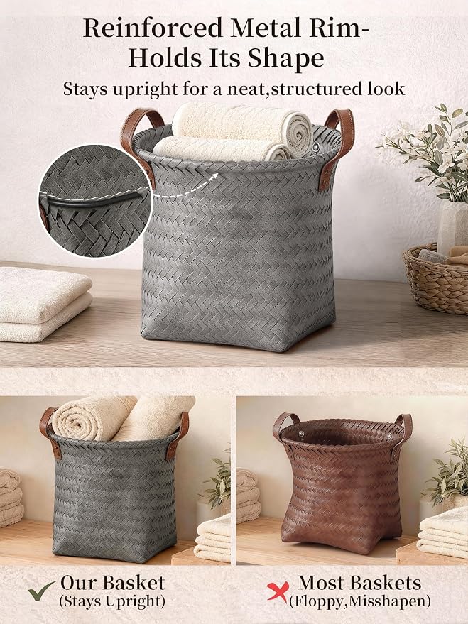 Wicker Storage Baskets, 4 Pack Woven Baskets - Image 4