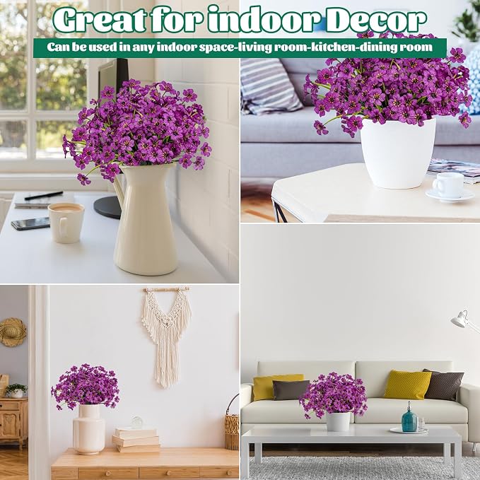 24 Pcs Artificial Flowers for Outdoor, Plastic Fake Flowers Decor, Fuchsia | UV - Image 5