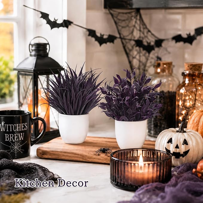 Der Rose 4 Pack Purple Artificial Plants in Pots, Halloween Fall Decor | - Image 2