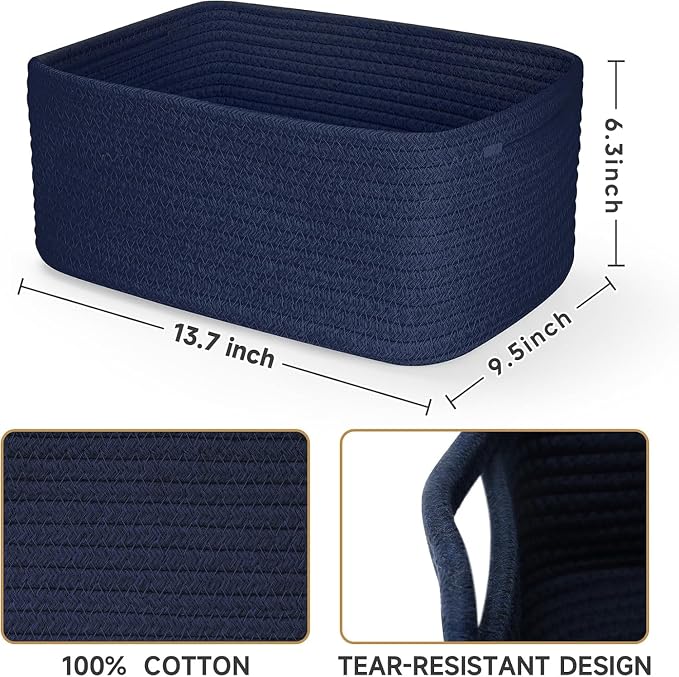 3 Pack Storage Baskets for Organizing, 13.7×9.5×6.3", Cotton Rope Basket for - Image 2