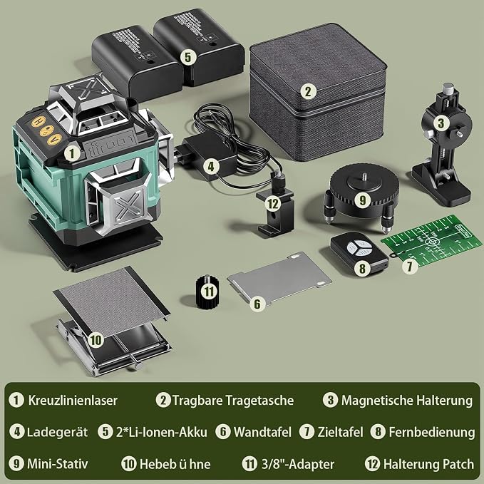16 Lines Laser 360 Level Self Leveling, 130Ft 4x360° Green Cross Line laser - Image 7