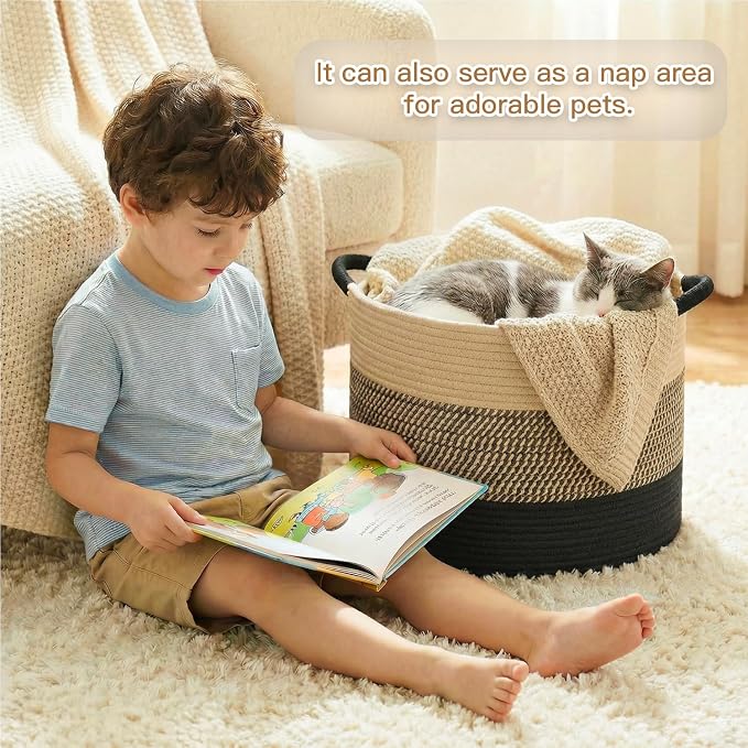 Artfeel 100L Large Cotton Rope Basket, Decorative Woven Blanket Storage - Image 3