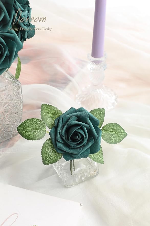 Artificial Flowers 25pcs Real Looking Peacock Green Foam Fake Roses - Image 5