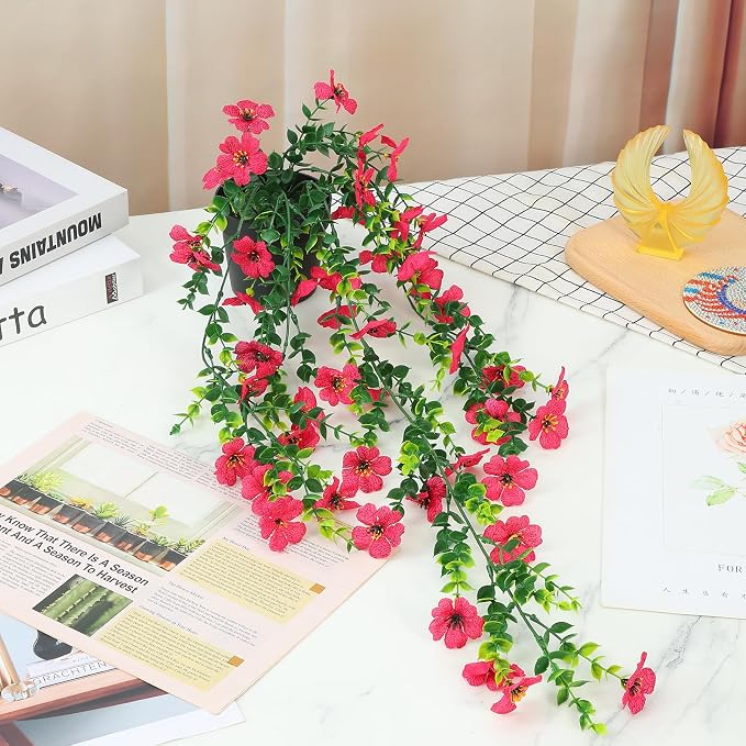 Fake Plants Hanging Artificial Potted Faux Eucalyptus Plants and Flowers | - Image 2