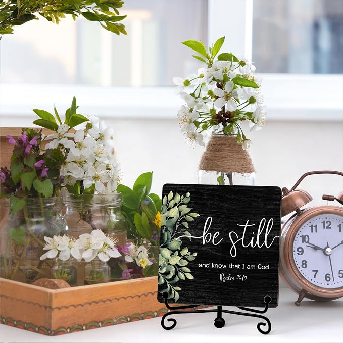 Inspirational Christian Desk Decor, Be Still And Know That I Am God Sign - Image 3