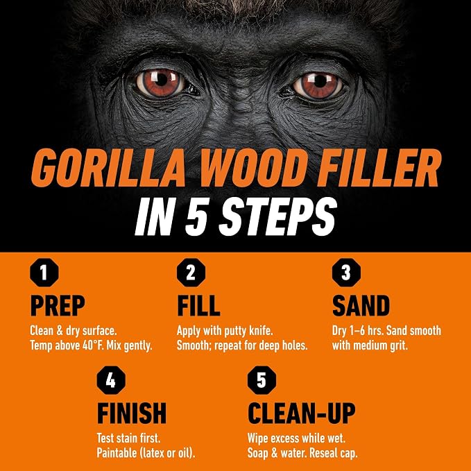 Gorilla All Purpose Wood Filler, Natural Finish, 16 Ounce Tub - Image 5