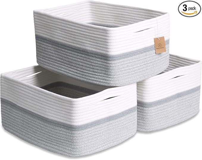 NaturalCozy Storage Baskets 16.8”x13”x7.6” Cotton Rope Woven Baskets by NaturalCozy