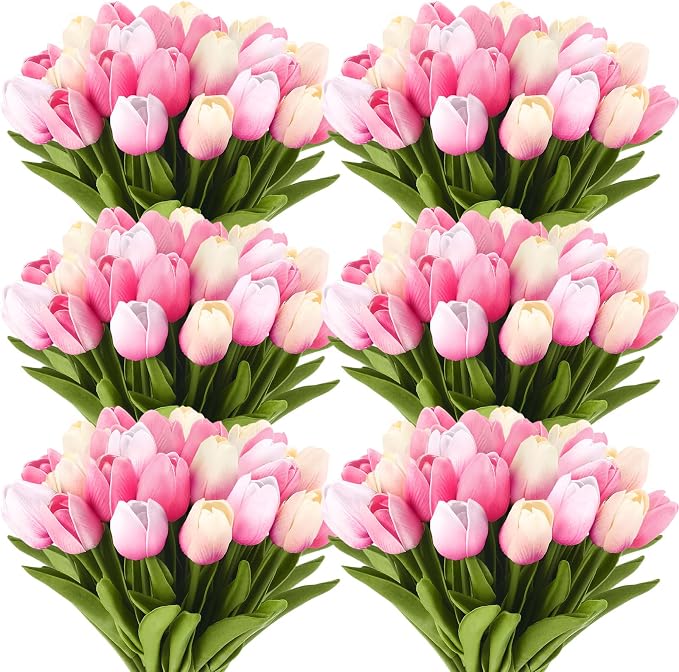Janinka 45pcs Artificial Tulip Flowers Fake PU Tulips Faux Latex Bouquet Flower by Janinka
