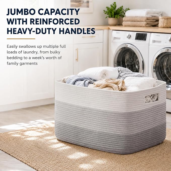 OIAHOMY Blanket Basket Laundry Basket Dog Toy Basket 75L Gradient Grey | Large - Image 6