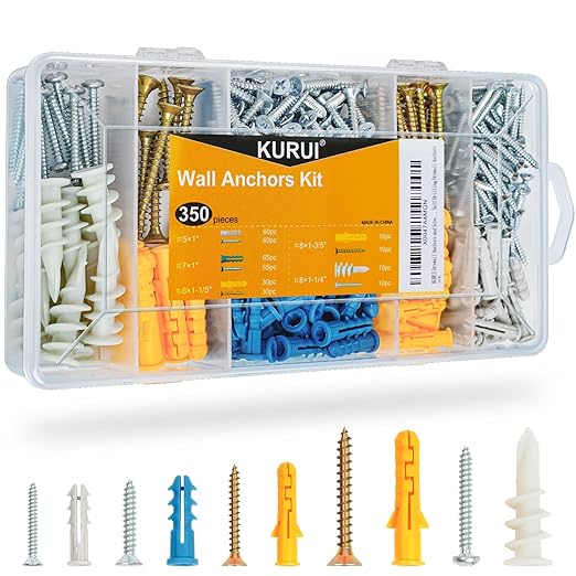 Drywall Anchors Assortment Kit for Sheetrock Concrete Brick, 5 Sizes Picture by KURUI