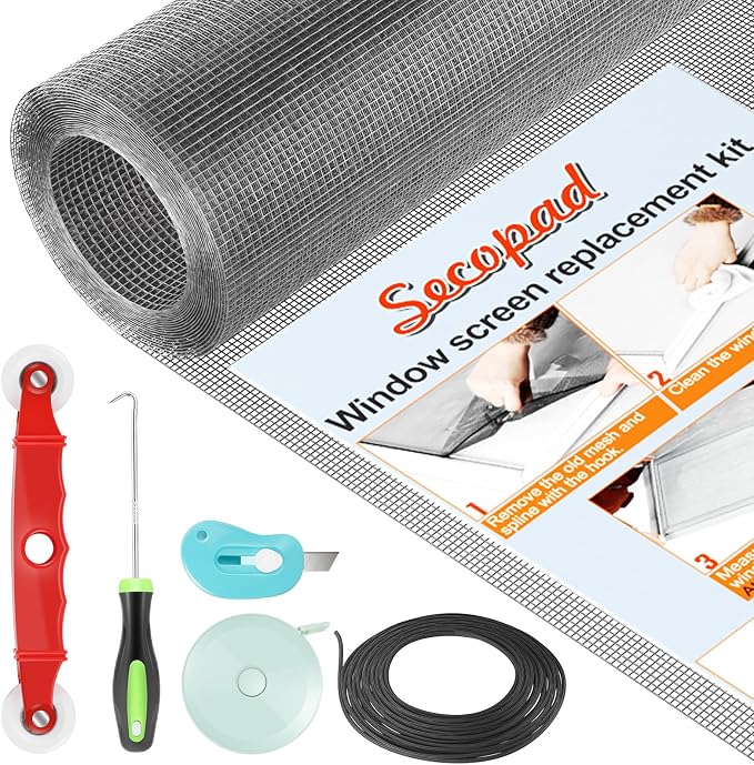 Secopad Window Screen and Screen Door Mesh Repair Kit, 48in x 118in | by Secopad