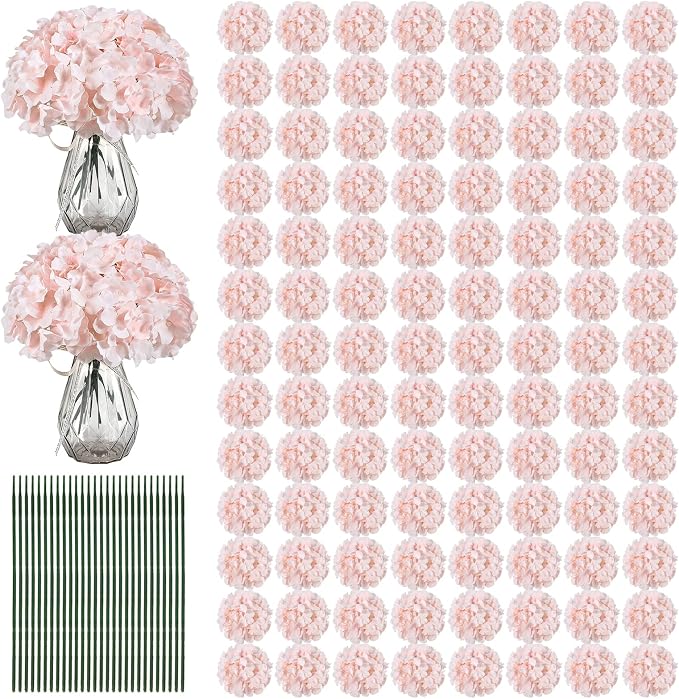 Auihiay 204Pcs Pink Hydrangea Artificial Flowers Bulk, Silk Hydrangeas | by Auihiay