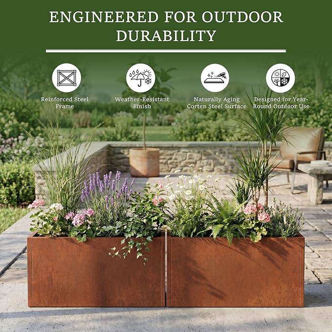 32 Inch Corten Steel Planter Box, Large Rectangular Planter | Weathering Steel - Image 8