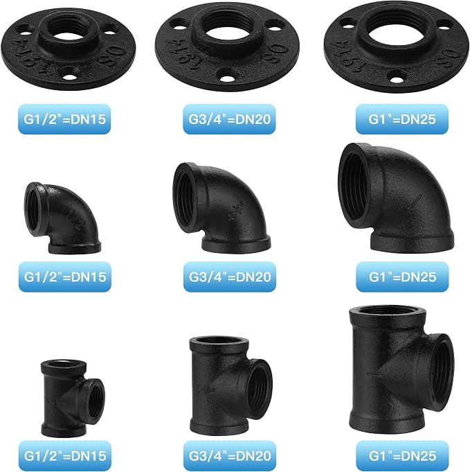 3/4" Black Floor Flange/Elbow/Tee Combo, 40 Pack Threaded Pipe Fitting - Image 3