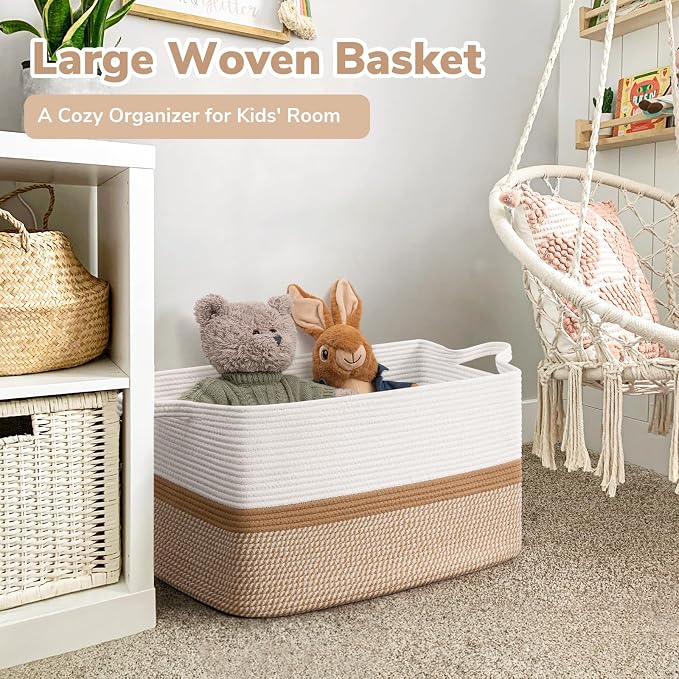 Goodpick Large Woven Rope Blanket Basket, Living Room, Bedroom & Nursery - Image 2