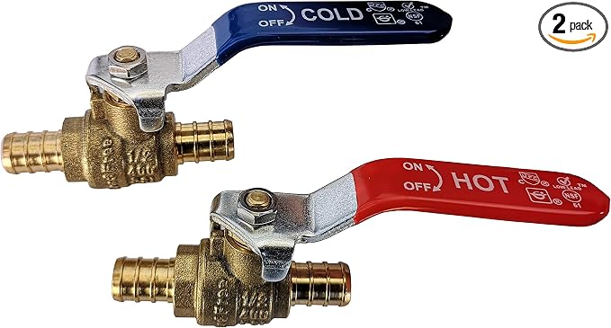 2 Pack XFITTING 1/2" Pex Ball Valve Hot and Cold Handle by XFITTING