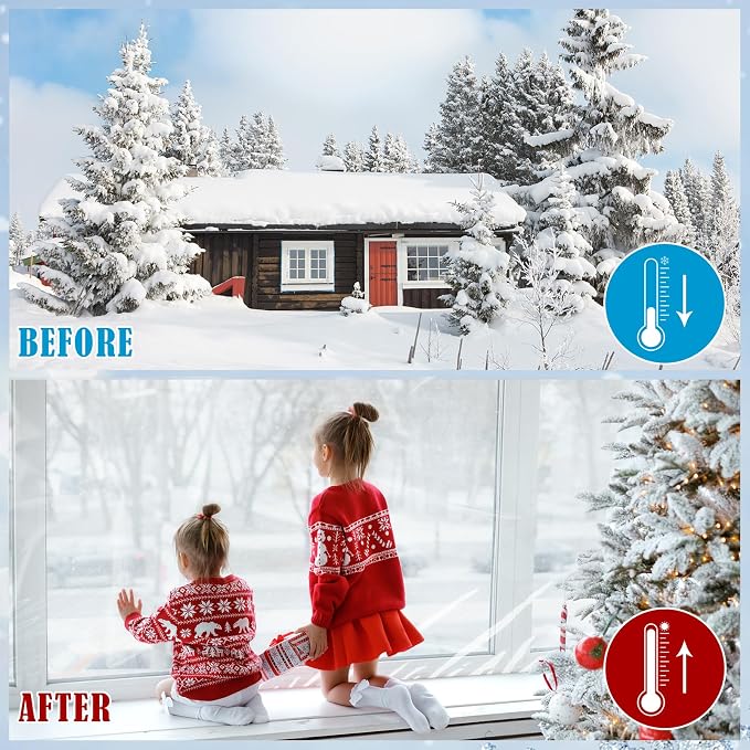 Window Insulation Kit for Winter, 63×394" Window Plastic for Winterizing Kit | - Image 8