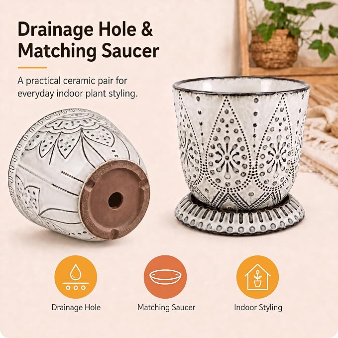Gepege Ceramic Plant Pots, 6 Inch Indoor Planters - Image 4