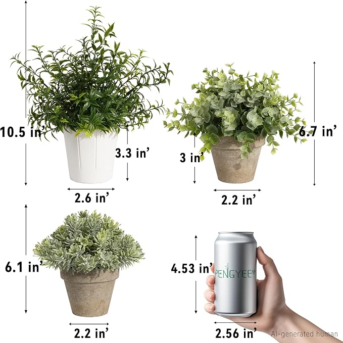4 Pack Small Fake Plants in White Pulp Pot - Image 3