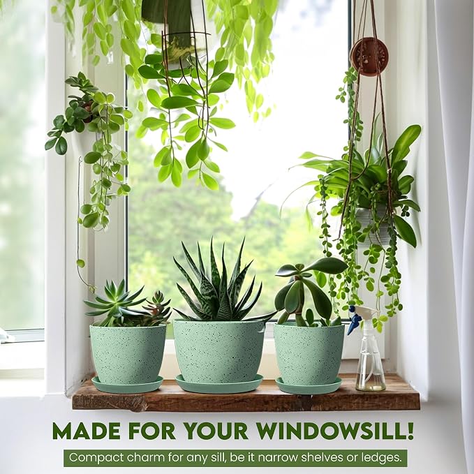 Plant Pots Indoor with Drainage 5 Pack Multi-Size Planters Set Spotty Mint | - Image 5