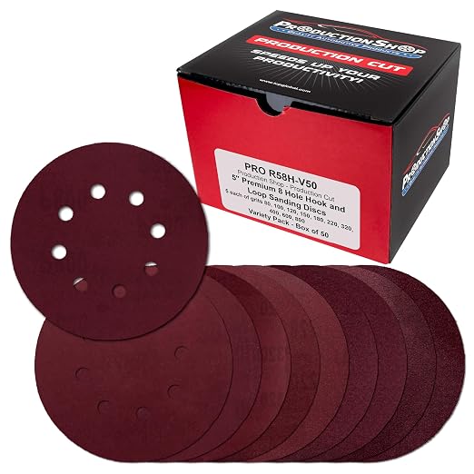 ProductionShop 5" Red 8-Hole Pattern Sanding Discs, 50 Disc Variety Pack by ProductionShop