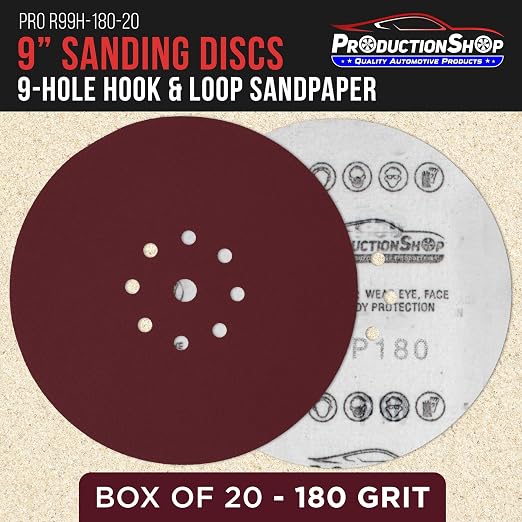 ProductionShop Premium 9" Red 9-Hole Pattern 180 Grit Sanding Discs, Box of 20 - Image 2