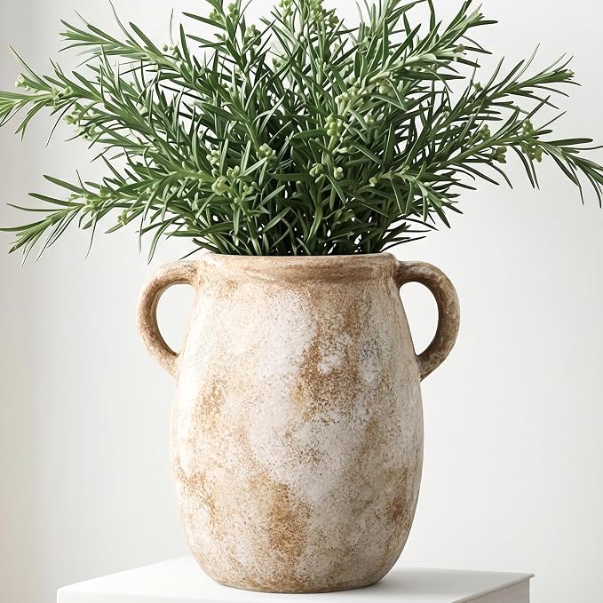 Ceramic Flower Vase with Handles, 7.9in Farmhouse Table Rustic Vases, by CUCUMI
