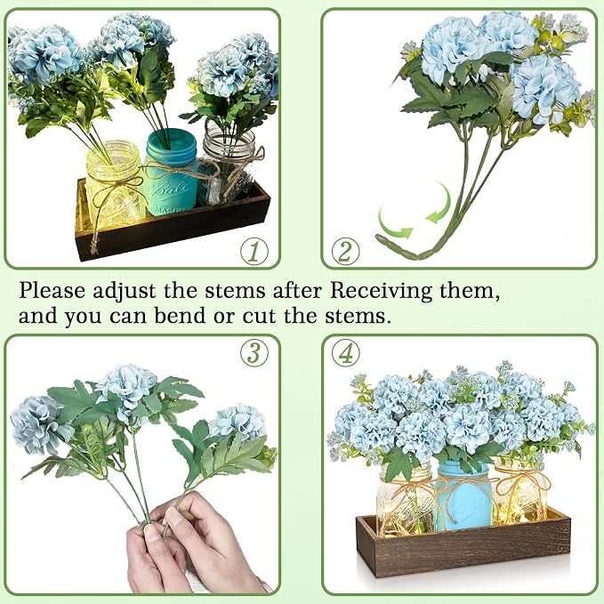 BLEUM CADE 3Pcs Mason Jar with Artificial Flowers Wood Tray and Light | - Image 2