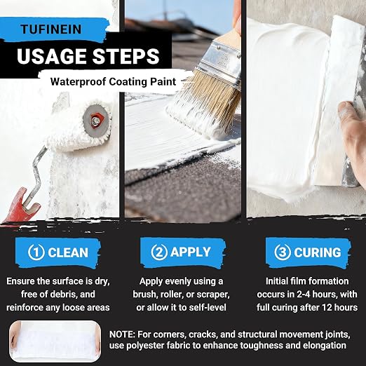 Rubber Liquid Waterproof Sealant, TUFINEIN 53oz/1.5kg White Quick Drying Multi - Image 5