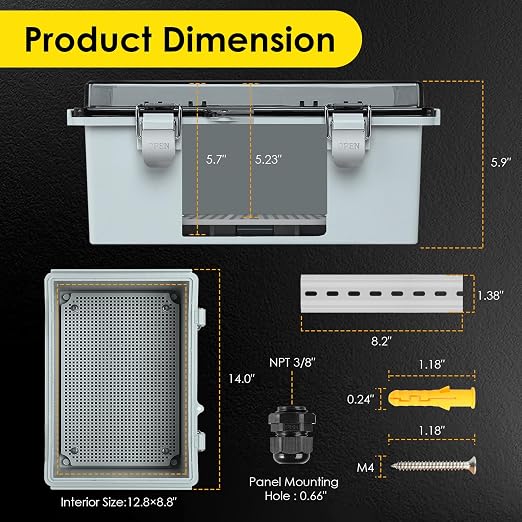 IP67 Outdoor Electrical Junction Box Waterproof 13.8''×9.8''×5.9" | - Image 3