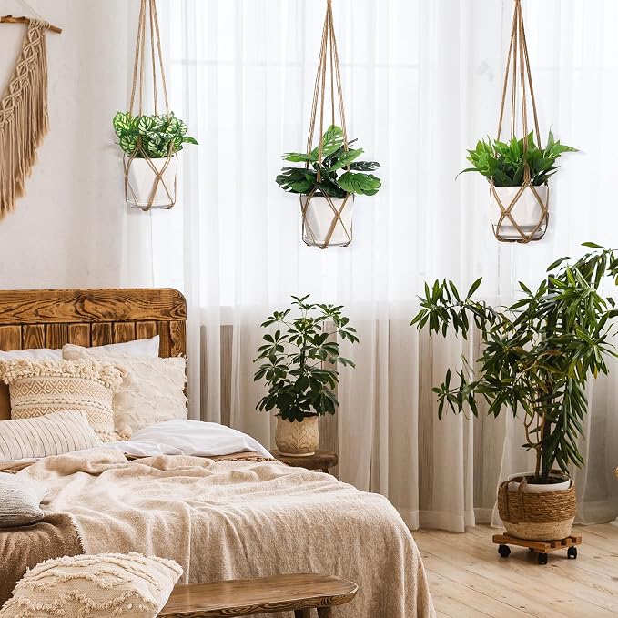 YIBOT 3 Pack Macrame Plant Hanger Outdoor Hanging Planter - Image 4
