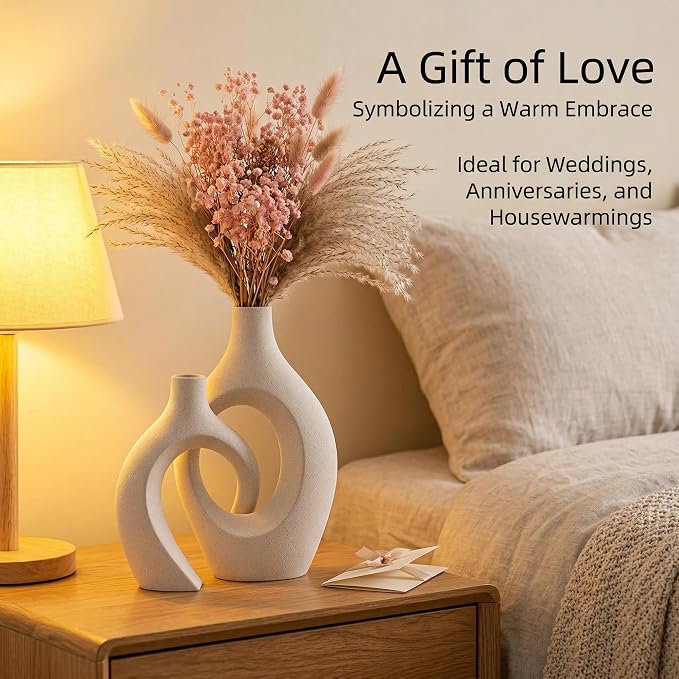 Extra Large Cream White Ceramic Vase Set of 2, Aesthetic Flower Vase Home Decor - Image 3