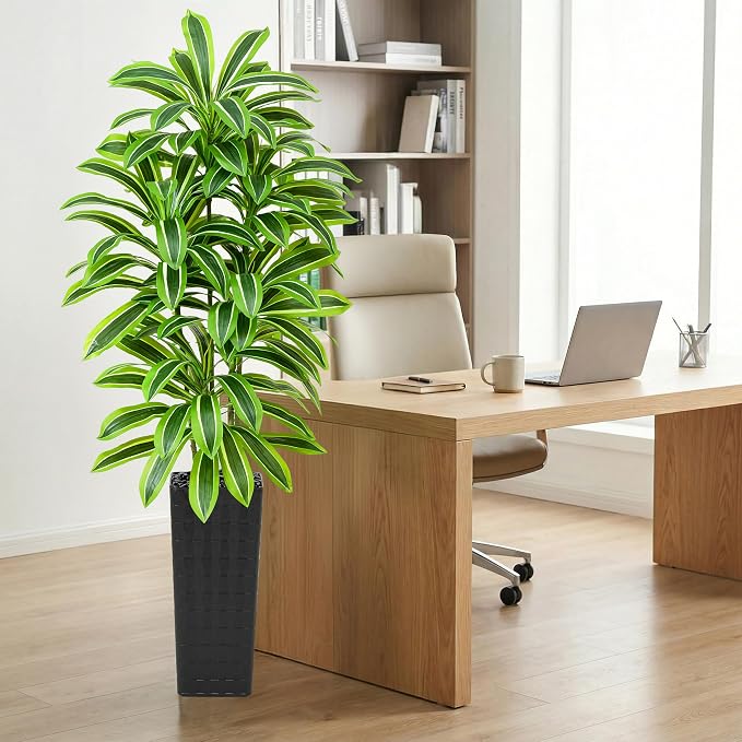 Artificial Dracaena Tree: 7FT Fake Plants Silk Faux Trees（Black Pot） | - Image 6