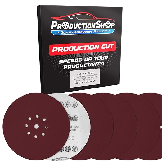ProductionShop Premium 9" Red 9-Hole Pattern 180 Grit Sanding Discs, Box of 20 by ProductionShop