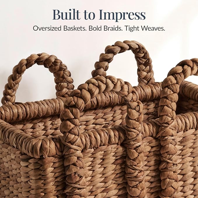 Best Choice Products 3Pc Shelf Baskets, Large and XL Chunky Woven Wicker Rattan - Image 4