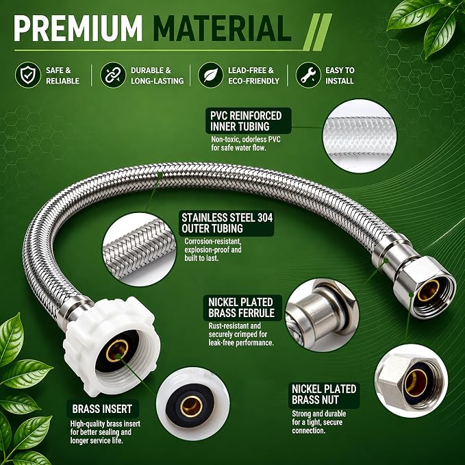 TTFLEX 12" Toilet Water Supply Line Kit 3/8" COMP x 7/8" BC Toilet Hose | - Image 4