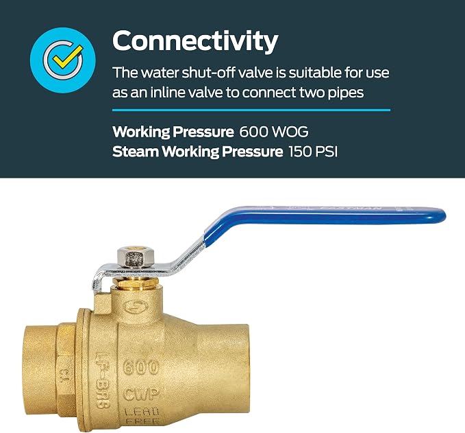 Eastman Heavy Duty Full Port Brass Ball Valve, 1 in Sweat x 1 in Sweat - Image 3