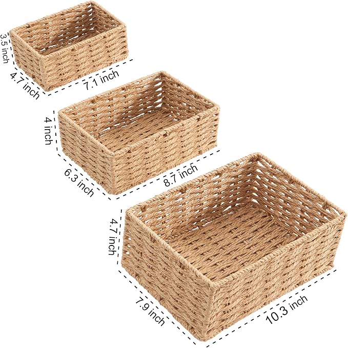 Small Wicker Basket for Organizing, Woven Storage Basket Sets of 3 | Handwoven - Image 6
