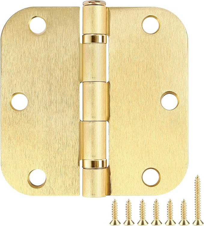 TDCHINGES Rounded Door Hinges Brushed Brass 3.5 Inch 5/8" Gold Lasting Mute | 1 by TDCHINGES