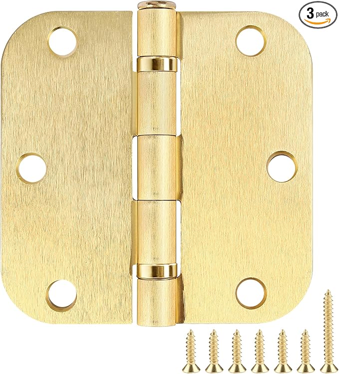TDCHINGES Rounded Door Hinges Brushed Brass 3.5 Inch 5/8" Gold Lasting Mute | 3 by TDCHINGES