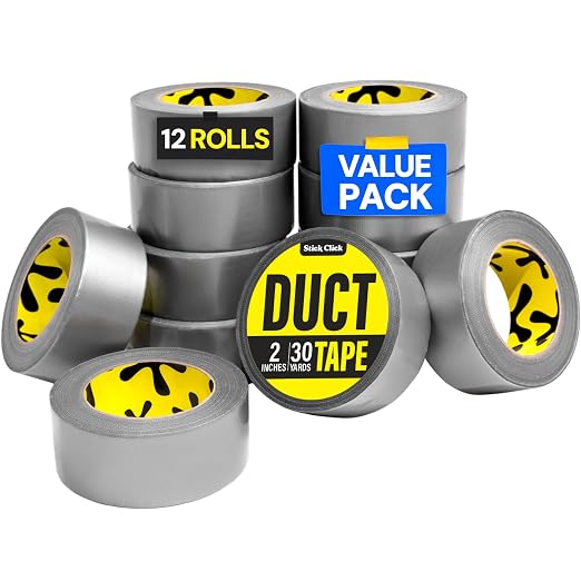 12 Pack Duct Tape Heavy Duty Waterproof - 2 In x 90 Ft - All-Weather by StickClick