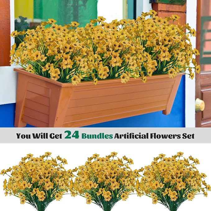 24 Pcs Artificial Flowers for Outdoor, Plastic Fake Flowers Decor, Artificial - Image 3