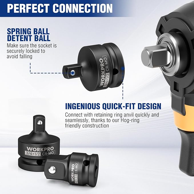 WORKPRO CR-MO 3/4F to 1/2M Impact Socket Adapter, Square Drive Reducer | CR-MO - Image 8