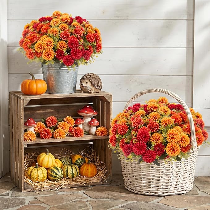 12 Pcs Artificial Mums Flowers for Outdoor, UV Resistant Fake fall - Image 6